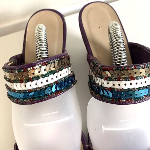 Vintage Wedge Open-Toe Sandals Purple White Blue Glitter  8M (Flaw) - Picture 4 of 7